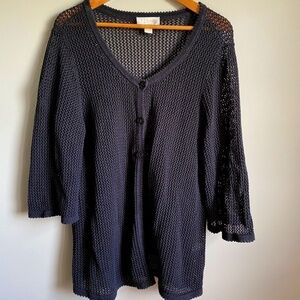 C.J. Banks by Christopher & Banks 3/4 Sleeve Open Knit Cardigan Top Size 2X